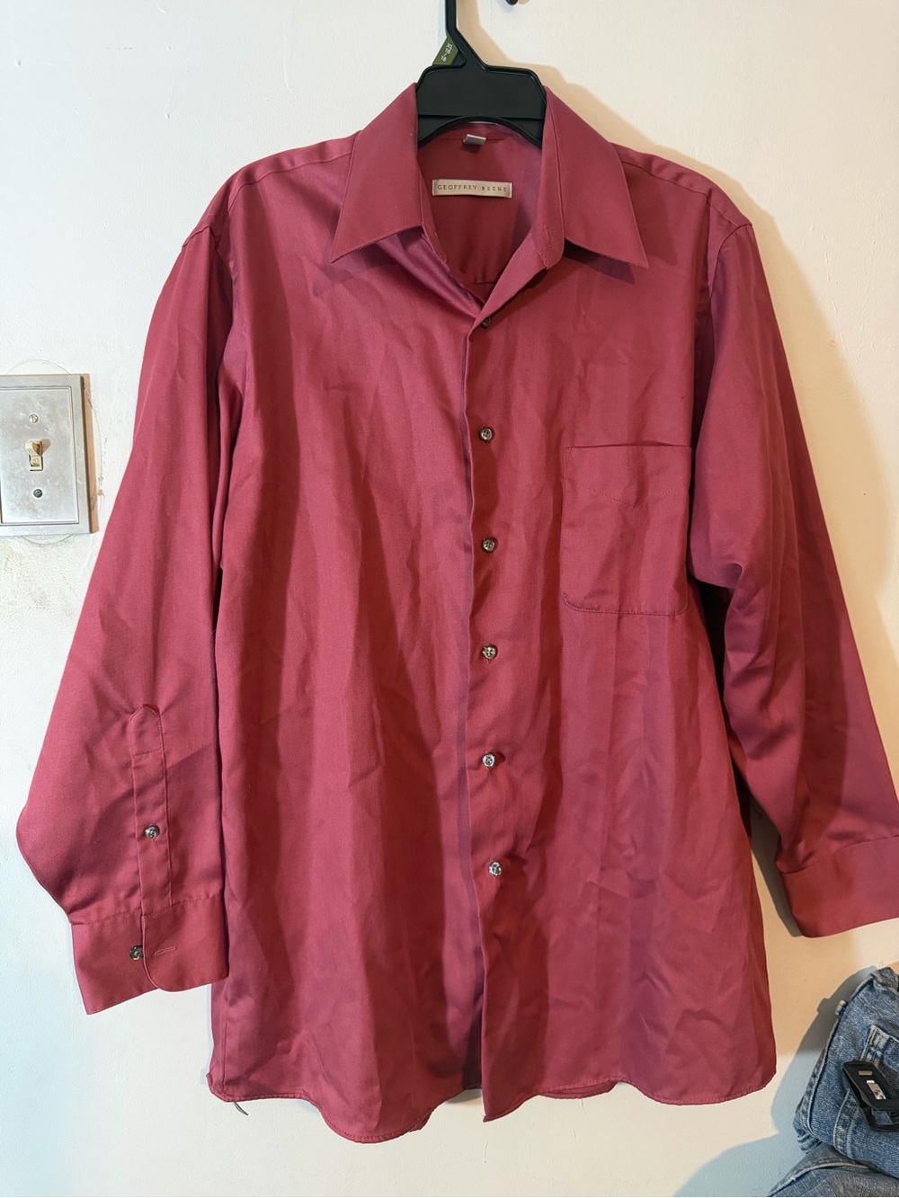 Geoffrey Beene Wrinkle Resistant Solid Dress Shirt Sateen Rose/Mauve L 16 32/33